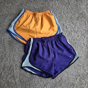 Nike Women's Tempo Dri Fit Athletic Shorts - Orange and Purple Duo